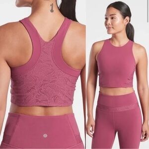Athleta Tawny Dusty Rose Pink Conscious Luxe Lace Sports Bra Long Crop Top